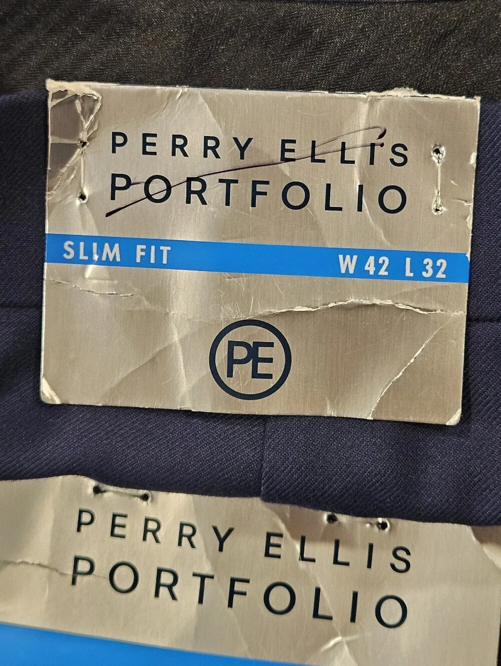 Perry Ellis Portfolio Dress Pants Mens 42x32 Navy Blue Slim Fit Stretch NWT